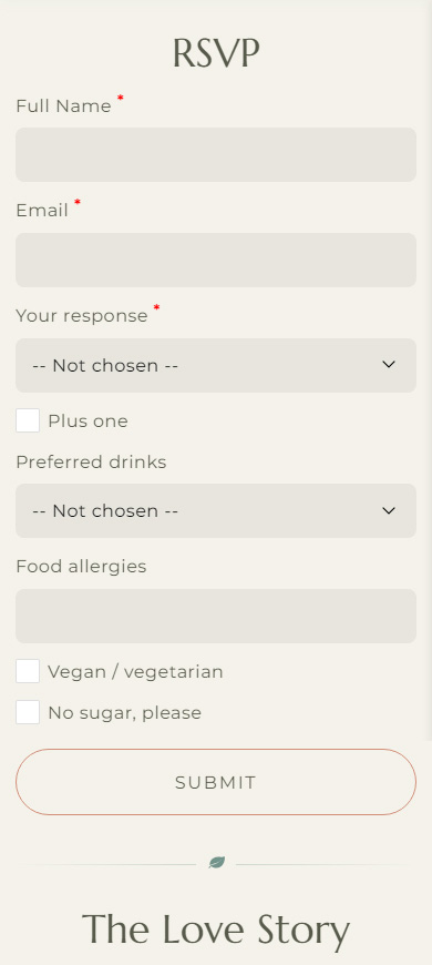 RSVP with multiple fields and checkboxes on a wedding website