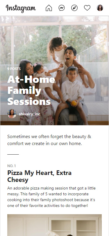 Instagram guide with posts on the family and home topic