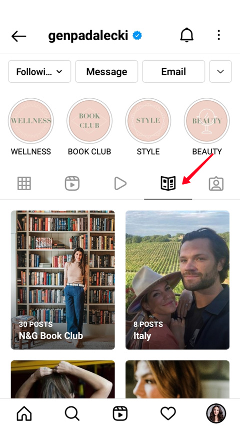 Highlighted Guides tab in the Profile tab of the Instagram app