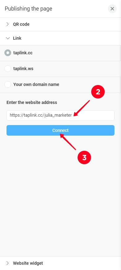 Writing a unique part of the URL in the publishing menu and tapping Continue