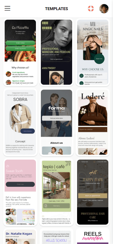 The third part of the link tree templates in Taplink, a tool for creating a link tree