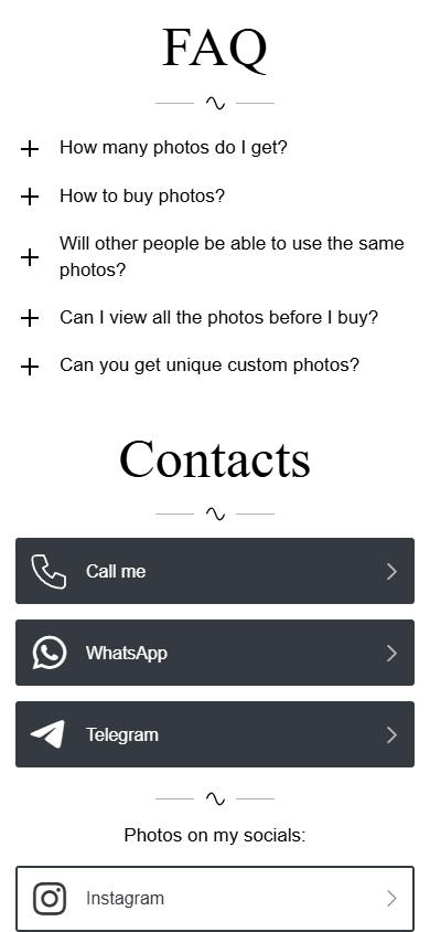 Bottom of a stock photographer’s website with buying FAQs