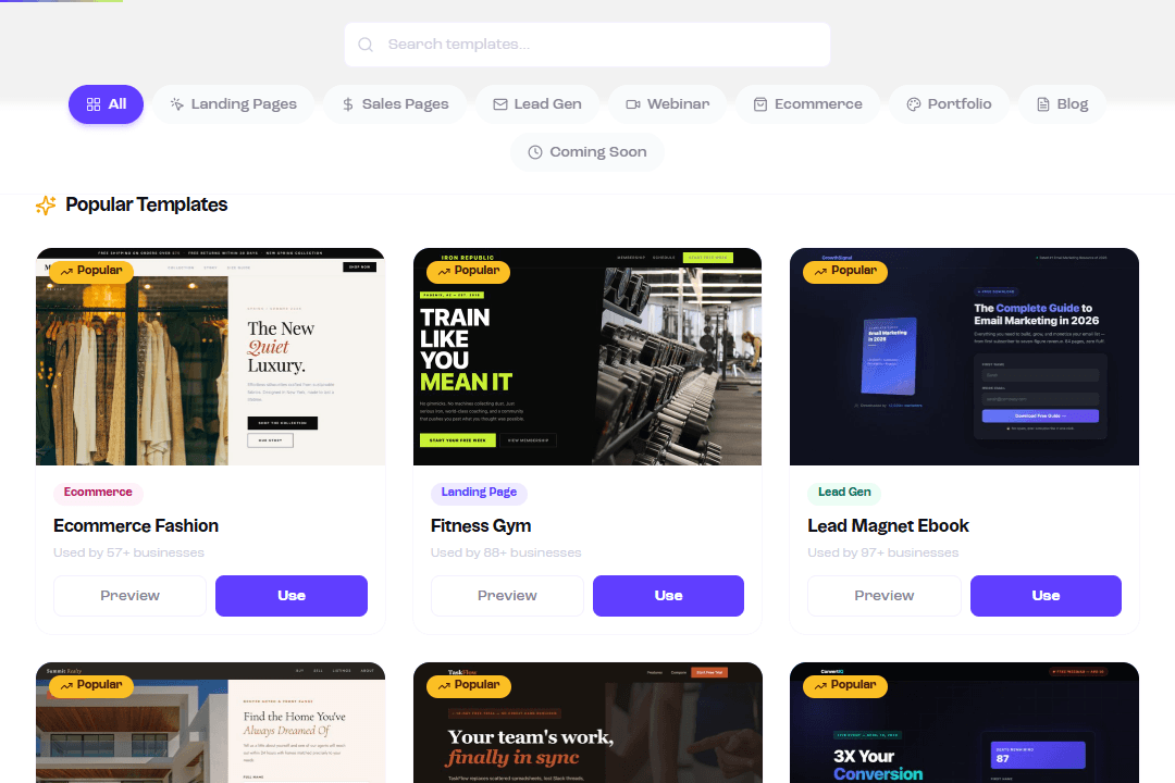Landing page templates in Leadpages