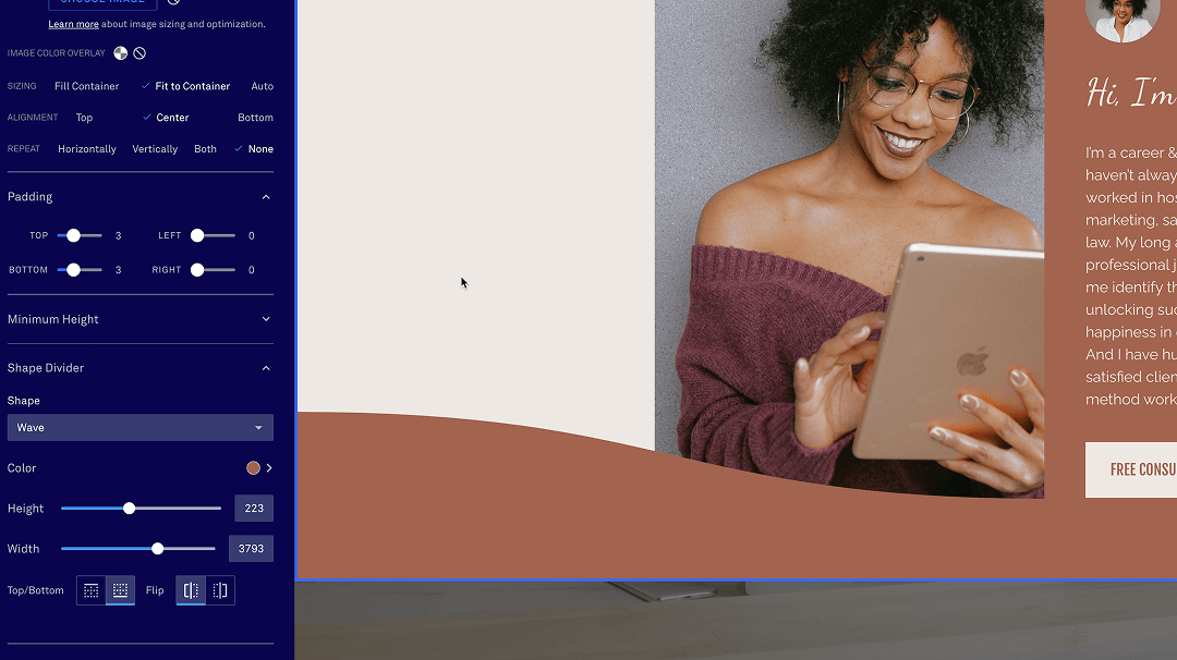 Customization options in the Leadpages landing page editor