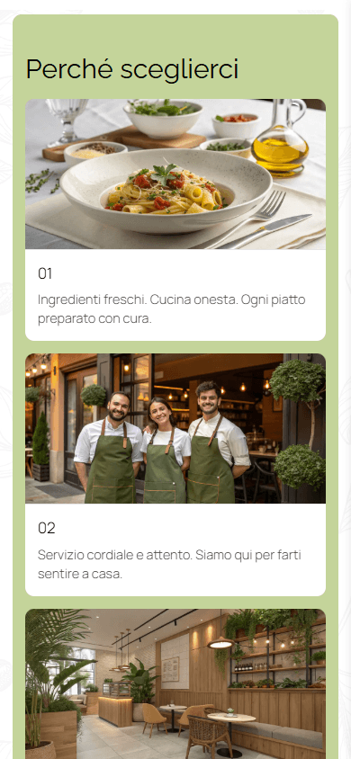 Parte centrale della pagina di link in bio di un caffè