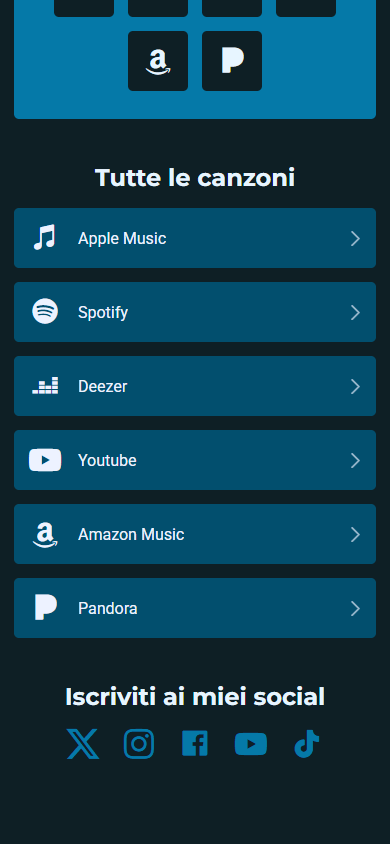 Parte inferiore dell’esempio di Linktree di un musicista