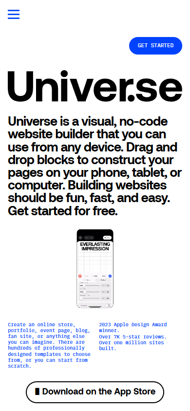A homepage of the Universe Website Builder