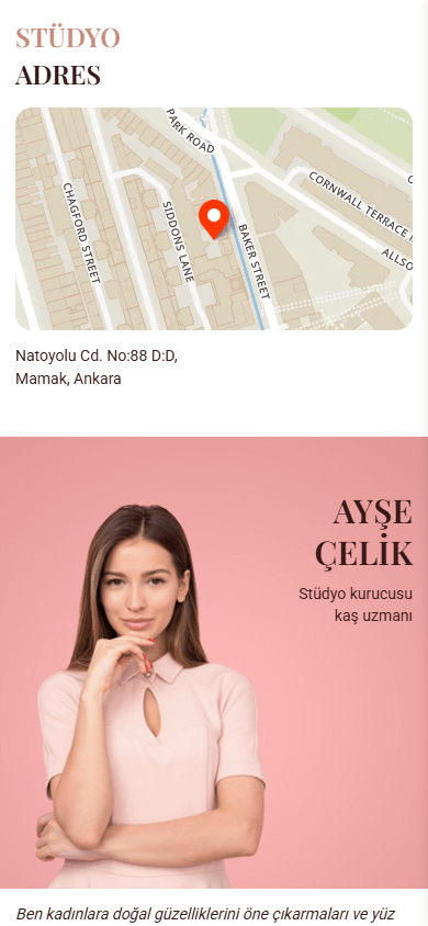 Başarılı bir güzellik uzmanı Linktree örneğinin alt kısmı