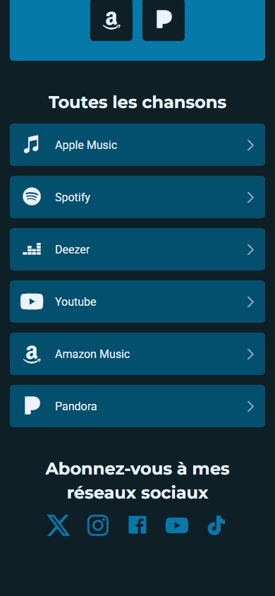 Le bas de l’exemple de Linktree d’un musicien