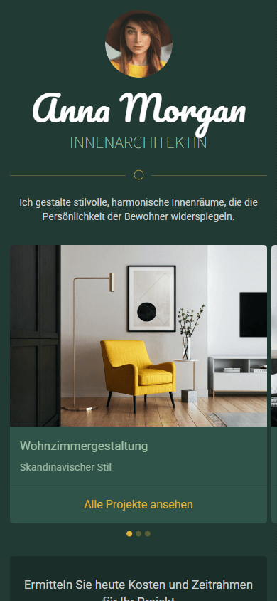 Der obere Bereich des Linktree-Beispiels einer Designerin / eines Designers