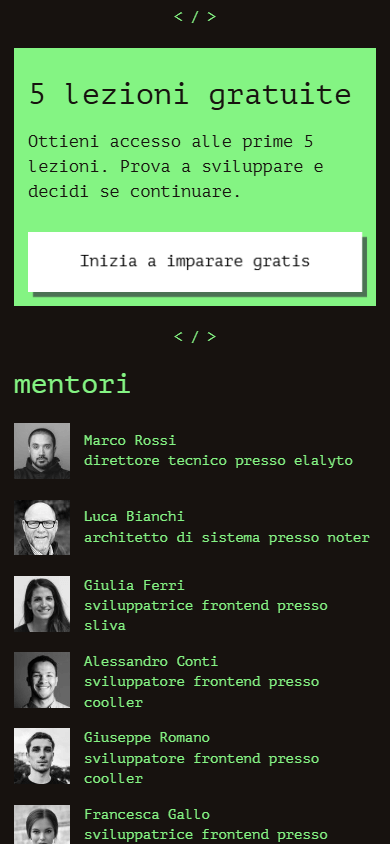 Parte centrale dell’esempio di Linktree dell’accademia IT