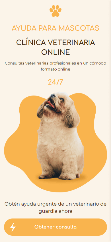 Parte superior del ejemplo de Linktree de la clínica veterinaria