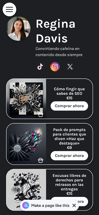 Catálogo de productos creado con atom.bio