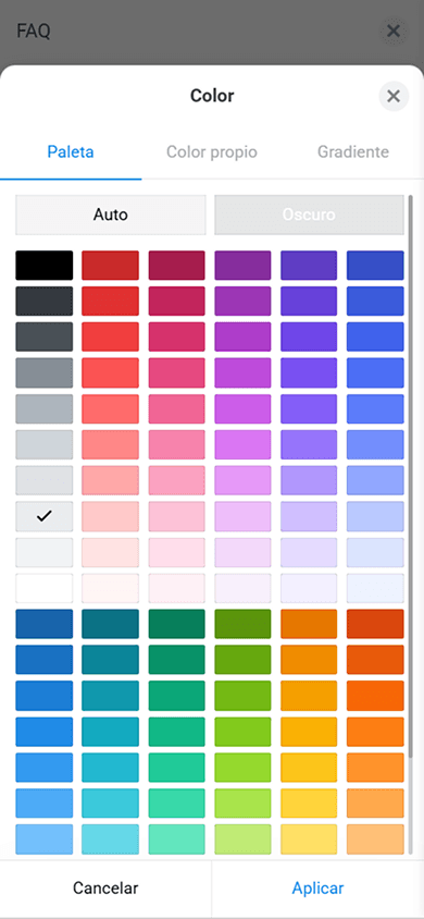 Configuración de la personalización del color del bloque FAQ