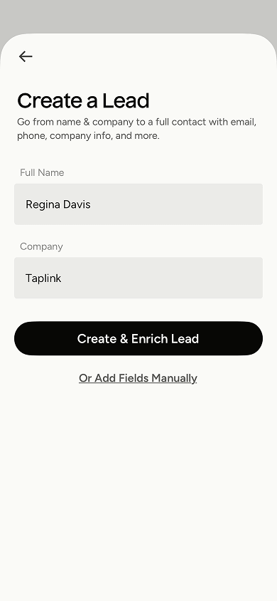 Lead creation page in Popl’s CRM