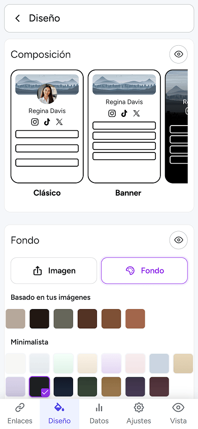 Configuración del diseño de la página y del fondo en atom.bio