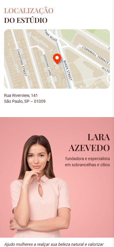 Parte inferior do excelente exemplo de Linktree da esteticista