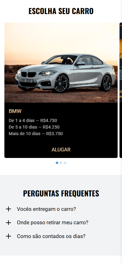 Parte central do exemplo de Linktree do negócio automotivo