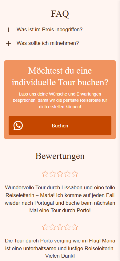 Der untere Bereich des Linktrees für Reisende