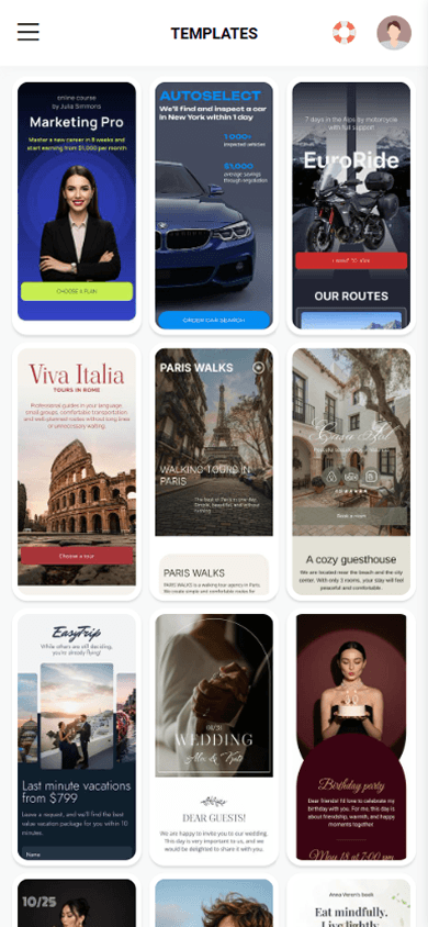 First part of link in bio page templates available in Taplink
