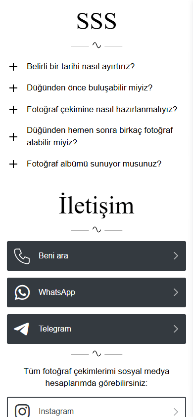 Fotoğrafçının Linktree’sinin orta bölümü