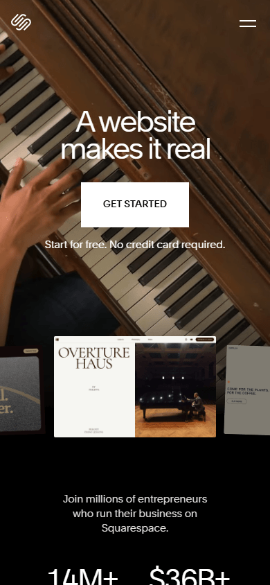 A homepage of Squarespace, a mobile website builder
