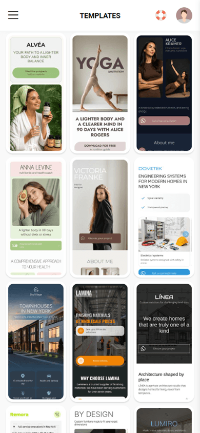 Second part of link in bio page templates in Taplink
