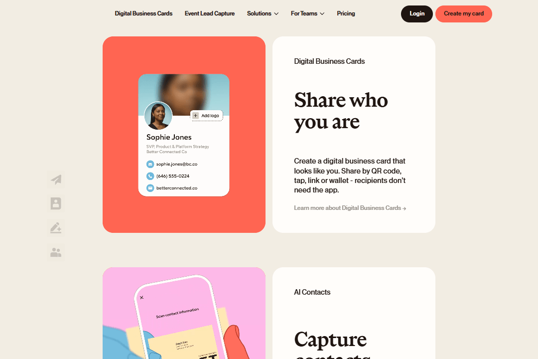 Images and text blocks on the Blinq homepage