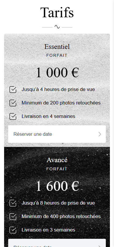 Le milieu du Linktree du photographe