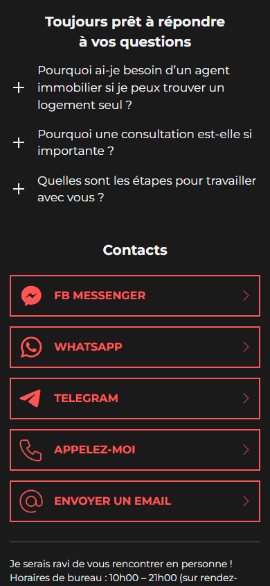 Le bas de l’exemple de Linktree pour une entreprise immobilière