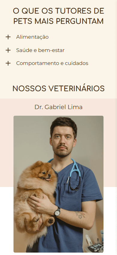 Parte central do exemplo de Linktree da clínica pet