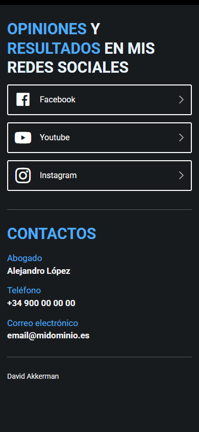 Parte inferior del Linktree del abogado