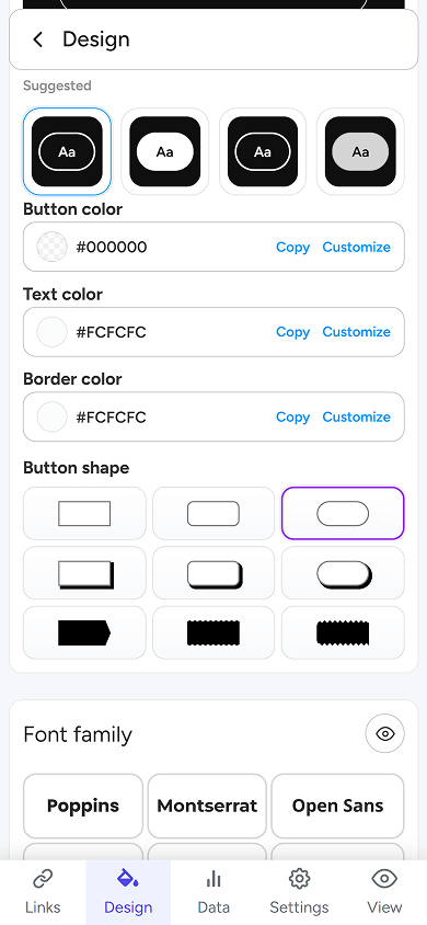 Button and font settings available in atom.bio
