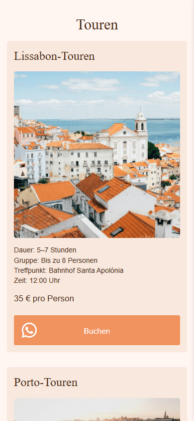 Der mittlere Bereich des Linktree-Designs für Reisende