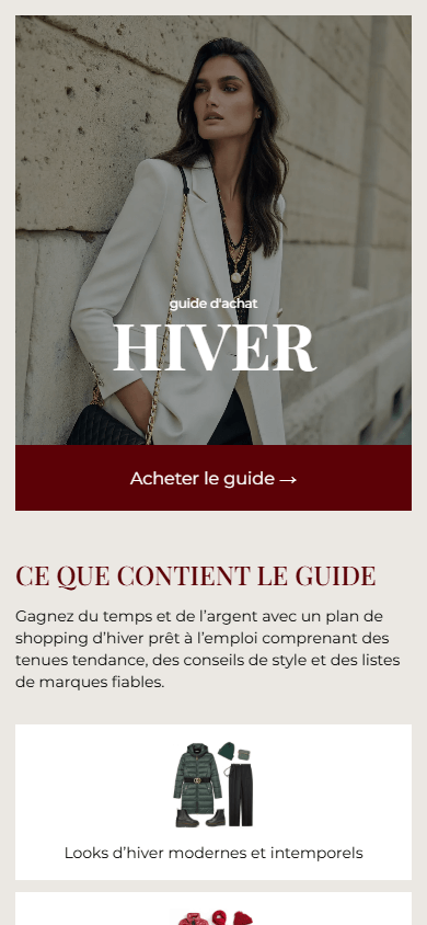 Partie supérieure de l’exemple de page de link in bio d’un créateur de guide de style