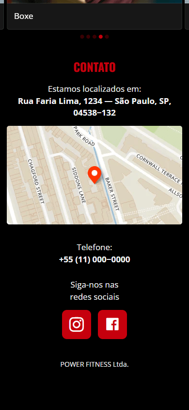 Parte inferior do exemplo de página de Linktree fitness