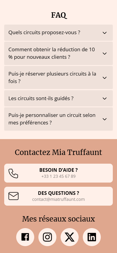 Le bas de l’exemple de la page créée avec Taplink AI