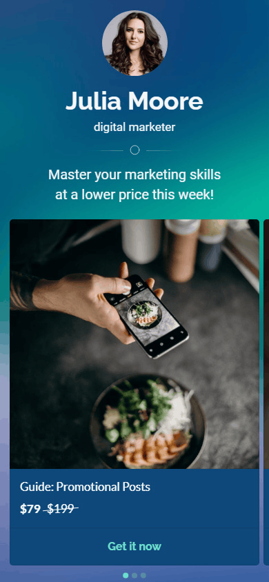 Digital marketer’s online store built with Taplink