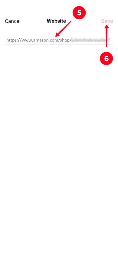 Pasting the Amazon Storefront link and tapping Save in TikTok