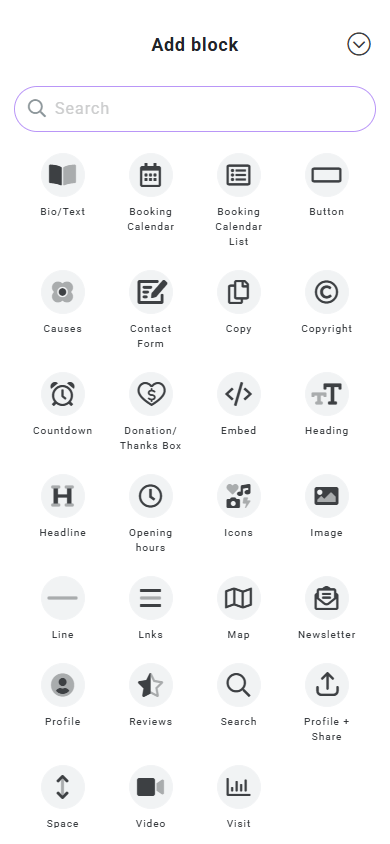 All content blocks available in Lnk.Bio