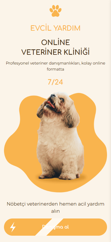 Evcil hayvan kliniğine ait Linktree örneğinin üst kısmı