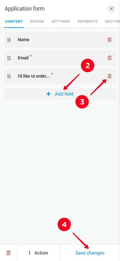 Adding and deleting form fields and tapping Save changes