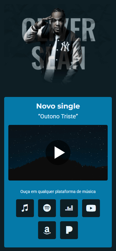 Parte superior do exemplo de Linktree de um músico