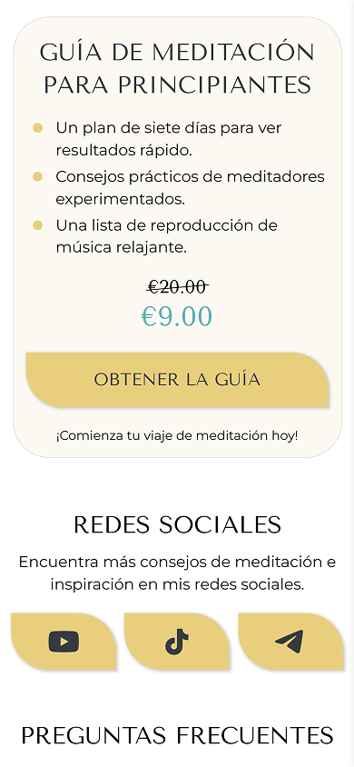 Parte central de la página de guía de meditación creada con Taplink