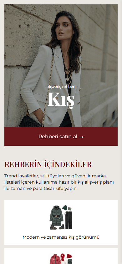 Stil rehberi oluşturucusunun bio link sayfası örneğinin üst kısmı