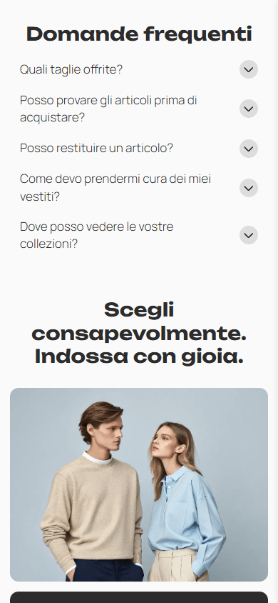 Parte inferiore della pagina di link in bio di un negozio di abbigliamento