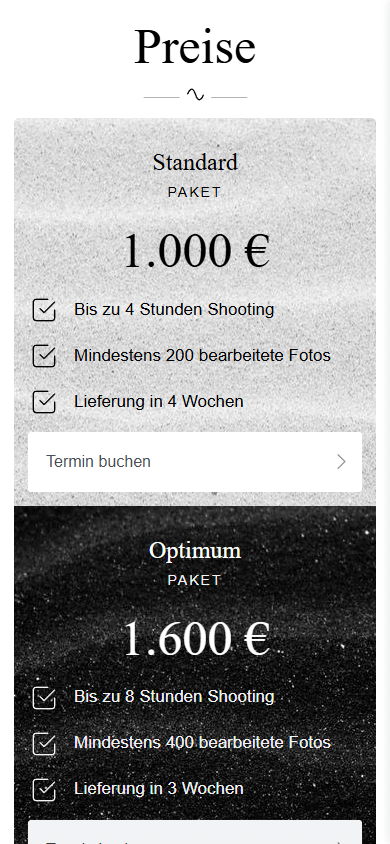 Der mittlere Bereich des Fotograf:innen-Linktrees