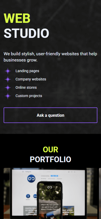 A link tree template for a web development studio