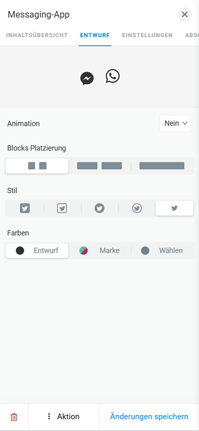Tab zur Designanpassung im Block „Messaging-App“