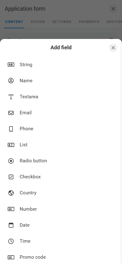 13 form fields available in Taplink